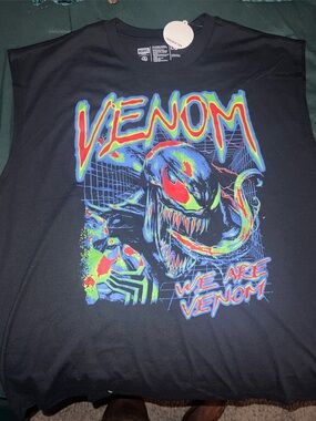 Marvel Black Venom Graphic Tee with Neon Red, Blue, Green, Yellow Accents